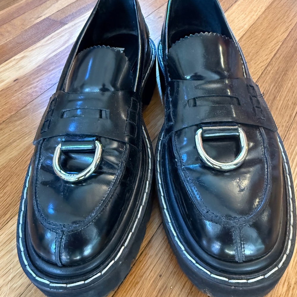 MSGM Black Loafers Lug Sole with Silver Accent